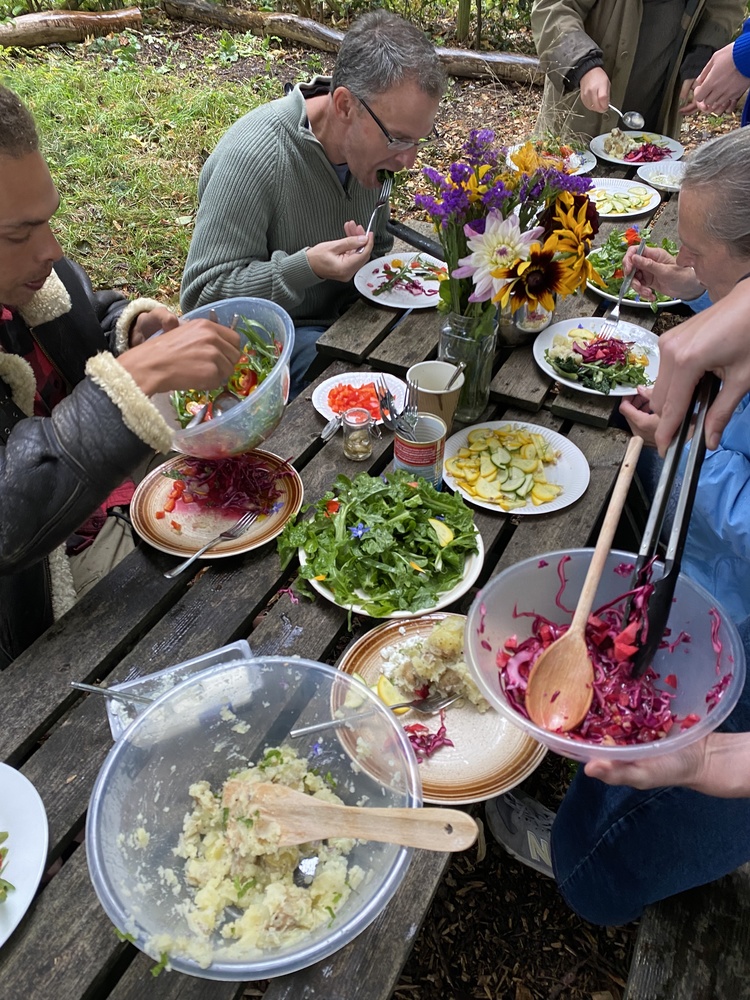 A shared lunch with garden produce 